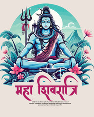 Obraz premium Happy maha shivratri and Subh shivratri with lord shiva social media post banner template