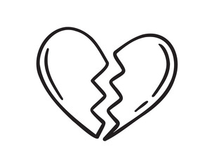 broken heart doodle hand drawn icon. Outline drawing broken heart line clipart symbol. The concept of separation