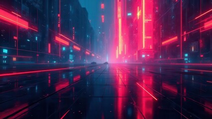 Naklejka premium Light ripple distortions. Cyberpunk-inspired abstract background with vibrant neon grids and subtle digital interference patterns, High clarity, noise-free, 4K, UHD