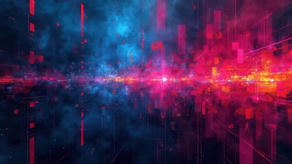 Obraz premium Light ripple distortions. Cyberpunk-inspired abstract background with vibrant neon grids and subtle digital interference patterns, High clarity, noise-free, 4K, UHD