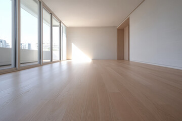 Fototapeta premium Modern empty room with natural light and large windows in a contemporary building