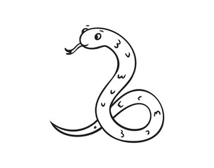 Naklejka premium Hand drawn cute outline simple snake children coloring book. Kind doodle snake smile isolated on white background.