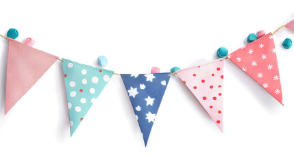 Obraz premium Bunting flags banner, birthday or party decoration, colorful garland isolated on white background