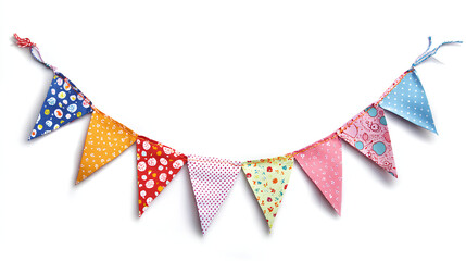 Obraz premium Bunting flags banner, birthday or party decoration, colorful garland isolated on white background