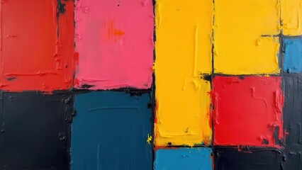 Light ripple distortions. Bold color-blocking with geometric overlays, forming a compelling abstract art piece. High clarity, noise-free, 4K, UHD