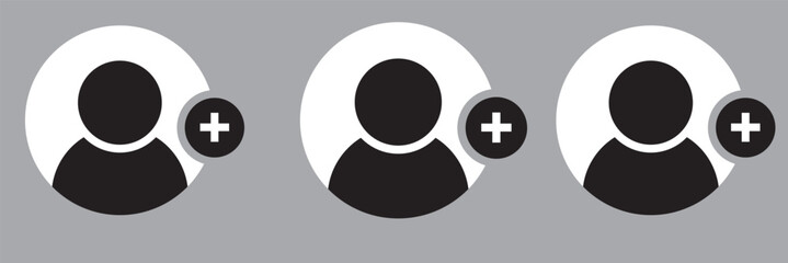Add user icon Flat set in black and white color