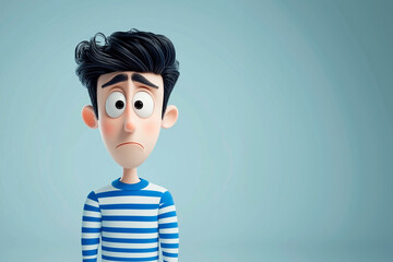 cartoon character of a sad, stressed, and upset man of Indian or Eastern descent. His facial expression reflects frustration, worry, and sadness, with emotions of fear, anxiety, and regret. image