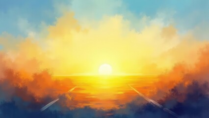 Fototapeta premium Multicolor fading blur. Celestial dawn gradient with golden yellows and sky blues, embodied in a noise-free and perfectly clear vector image, 4K UHD