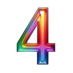 A vibrant and colorful number 4 with a glossy, metallic finish. Perfect for adding a modern and dynamic touch to your designs