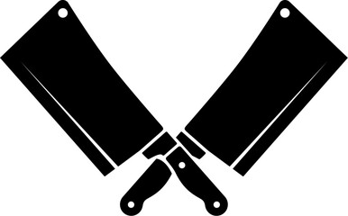 Two crossed butcher knives. Butchers hatchets. Design element for logo, label, sign, poster, flyer. Vector illustration