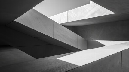 Abstract architectural design with dynamic light and shadow play.