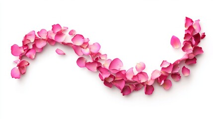 Obraz premium Pink rose petals arranged in a wavy line on white background.