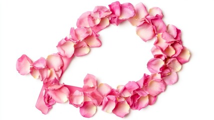 Obraz premium Pink rose petals arranged in ribbon shape on white.