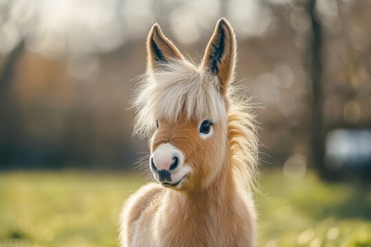 Adorable Shetland pony wearing bunny ears Easter rabbit