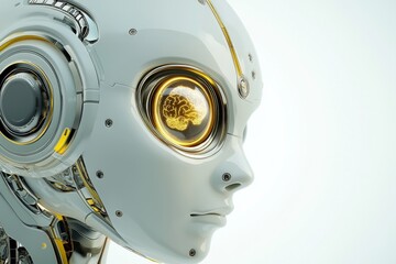 Fototapeta premium Futuristic robot with illuminated brain design showcasing advanced artificial intelligence technology