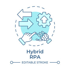 Hybrid RPA soft blue concept icon. Attended and unattended bots implementation. Robotic process automation. Round shape line illustration. Abstract idea. Graphic design. Easy to use in presentation