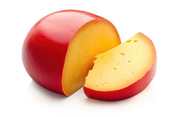 Aged Dutch gouda cheese on a white background