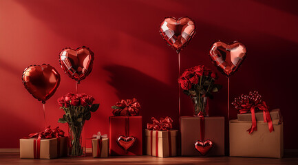 A studio photograph of multiple Valentine's Day gifts