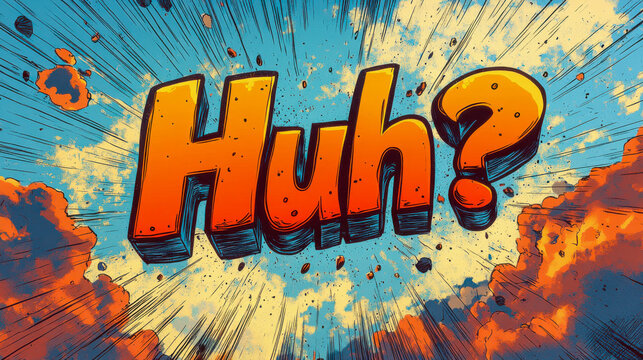 Colorful comic style exclamation with text huh and dynamic background