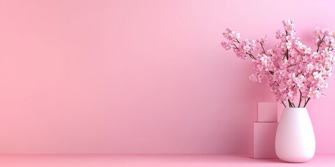 Fototapeta premium Elegant Cherry Blossom Arrangement in Soft Pink Background