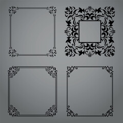 Set of decorative frames Elegant vector element for design in Eastern style, place for text. Floral black and gray borders. Lace illustration for invitations and greeting cards