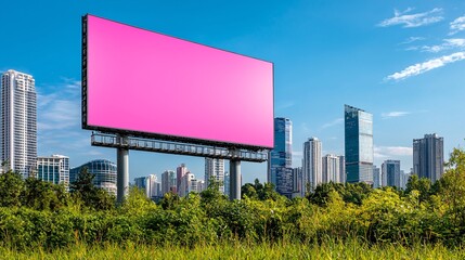 Fototapeta premium Urban billboard advertising city skyline advertising display natural surroundings wide-angle view marketing impact