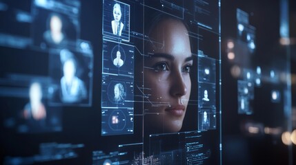 Woman's face overlaid with futuristic digital interface.