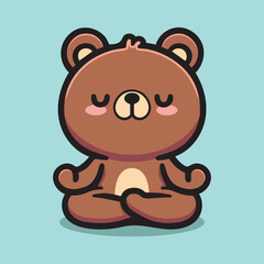 A cute bear meditating. Kawaii Illustration.