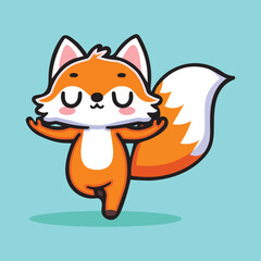 Cute fox doing yoga. Kawaii Illustration.