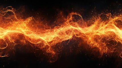 Fototapeta premium Dynamic fire embers and glowing sparks dancing over a black background, creating a dramatic and fiery atmosphere