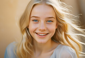 Fototapeta premium portrait of a smiling woman with long blond hair