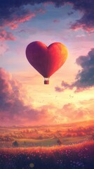 Fototapeta premium Illustration of heart shaped hot air balloon