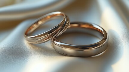 Two elegant wedding rings resting on soft fabric.
