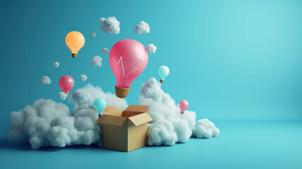 3D creativity and inspiration, idea and imagination, innovation and discovery, think outside the box. Think big, ambition to success.