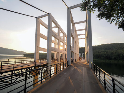 Suspension bridge at Mae Kuang Udom Thara dam, Thailand.