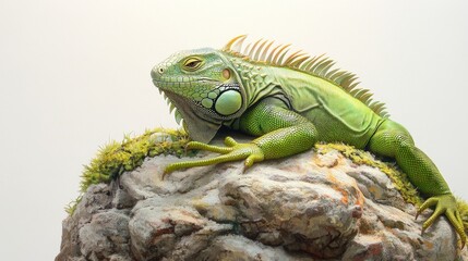 Obraz premium A bright green iguana basking
