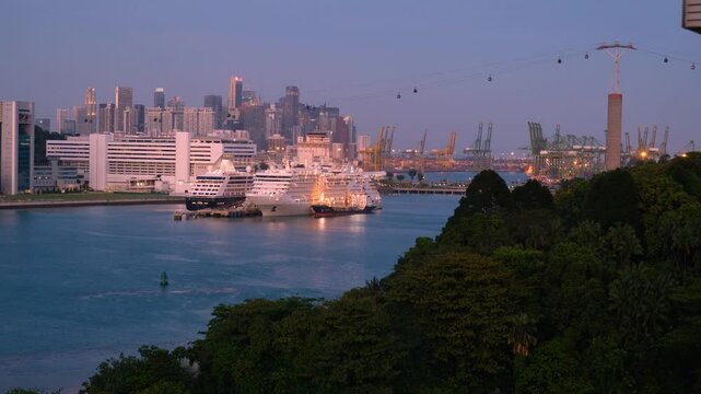Beautiful Singapore harbour front sunset, the top view angle from Sentosa Island.