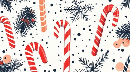 Obraz premium Candy canes scattered winter background illustration seamless pattern.