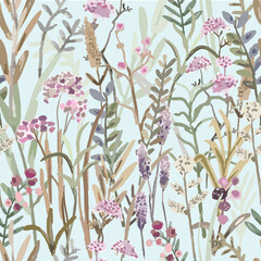 Beautiful watercolor wildflower seamless background