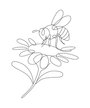 single line bee on flower clip art preview