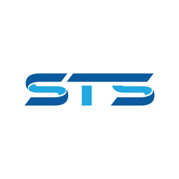 A flat logo design of initials letters STS in modern sans serif bold font in blue color on a white background