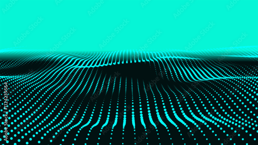 Poster futuristic moving dots, hi-tech and big data visualization. abstract dots wave seamless loop 3d moti