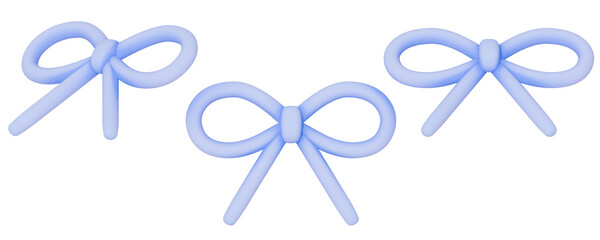 a collection of 3d cute matte soft purple ribbons or bows on an isolated background, fun-loving bow design emlements