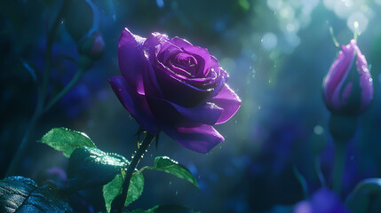Enchanted Purple Rose in Rain