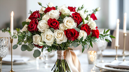 Red & White Roses: Festive Bouquet