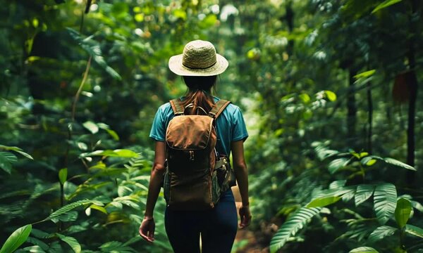Woman Hiking in Lush Rainforest: A Journey into the Emerald Canopy