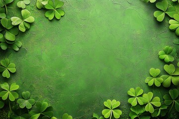 Green shamrocks border a textured green background
