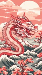 Obraz premium Cross stitch chinese dragon nature representation creativity.