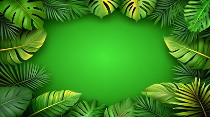 Lush Green Tropical Leaves Frame Background