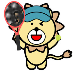 テニスラケットを持つライオン　イラスト